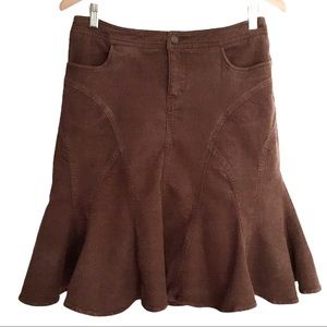 Bandolino Chocolate Brown Denim Ruffle Boho Festival Cowgirl Skirt | Size 8